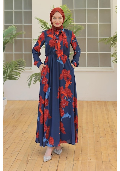 Armine Trend Desenli Elbise Lacivert 23yt905-lacivert Lacivert
