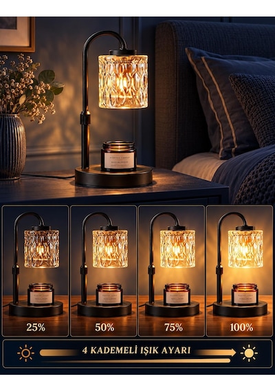 Valkyrie Desenli Cam Başlıklı Mum Isıtma Lambası Zaman Ayarlı 4 Kademeli Işık 2 Ampullü Siyah