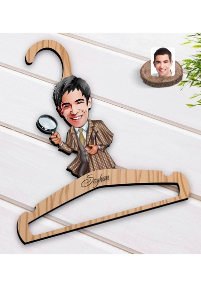 Kişiye Özel Müfettiş Karikatürlü Standart Boy Ahşap Elbise Askısı (551144729)