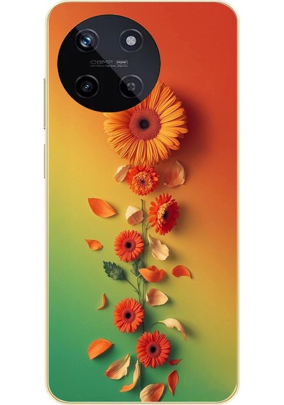 Realme 11 4g Uyumlu Ayçiçeği Bükleleri Baskılı Silikon Kılıf Renkli