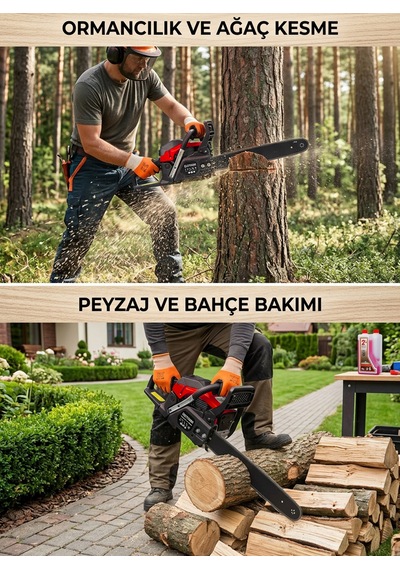 Steiner 2.8 Hp Turbo Profesyonel 52cc Çift Egzoz 50cm Ağaç Odun Dal Kesme Benzinli Testere Hızar Makinesi Kırmızı