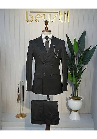 Bys Beystil Oscar Slim Fit Siyah Kruvaze Takım Elbise Nikol