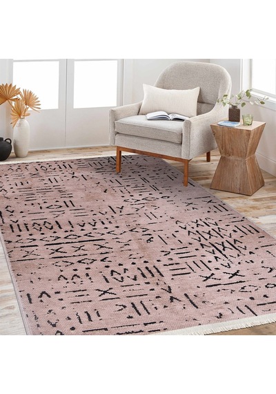 Çam Halı Crea Decolux Vena 8011 Bej Özel Kaymaz Tabanlı Pamuk Dokuma Kilim - 80x150