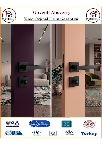 Trendhomm Lama Rozetli İç Kapı Kolu - Mat Siyah - Wc Banyo