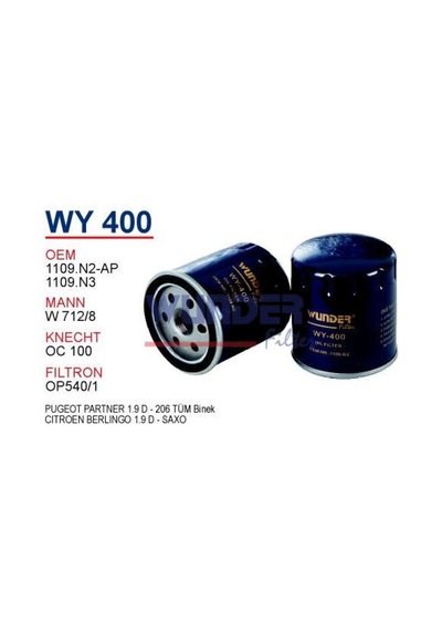 Wunder Wy400 Yag Filtresi - Peugeot Partner 1.9 D - 206 540123341