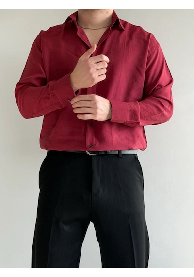 Relaxed Fit Hafif Rahat Modal Kumaş Gömlek Bordo