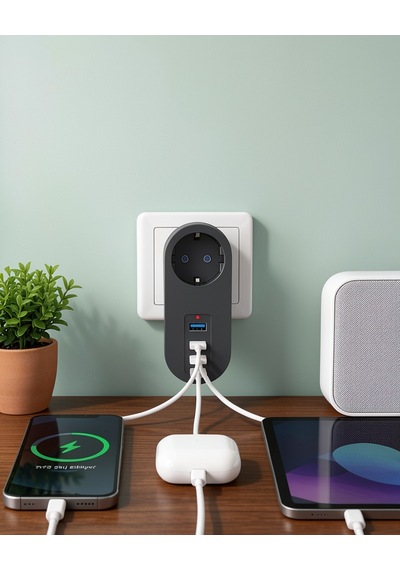Grup Priz 3 Usb Portlu Isıya Dayanıklı Güvenlikli Akıllı Enerji Yönetimi 0