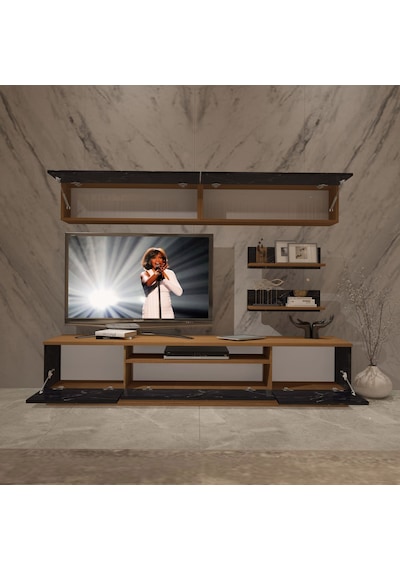 Decoraktiv Trendstyle 5s Mdf Tv Ünitesi Tv Sehpası Ceviz - Siyah Mermer