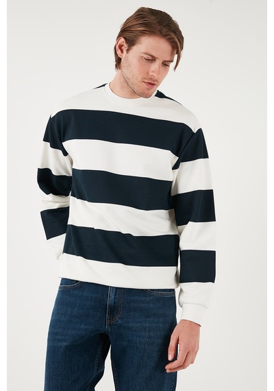 Buratti Pamuklu Çizgili Regular Fit Bisiklet Yaka Erkek Sweat 5905790 Lacivert