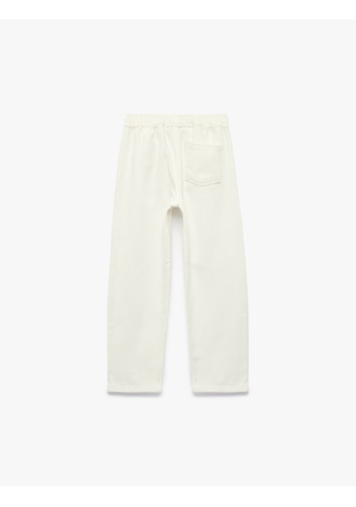 Koton Pamuklu Beli Bağcıklı Cepli Rahat Kesim Denim Pantolon Beyaz 6skb40016td