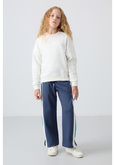 Tommy Life Ekru Pamuklu İçi Tüylü Yumuşak Dokulu Oversize Nakışlı Kız Çocuk Sweatshirt - 75150 Ekru