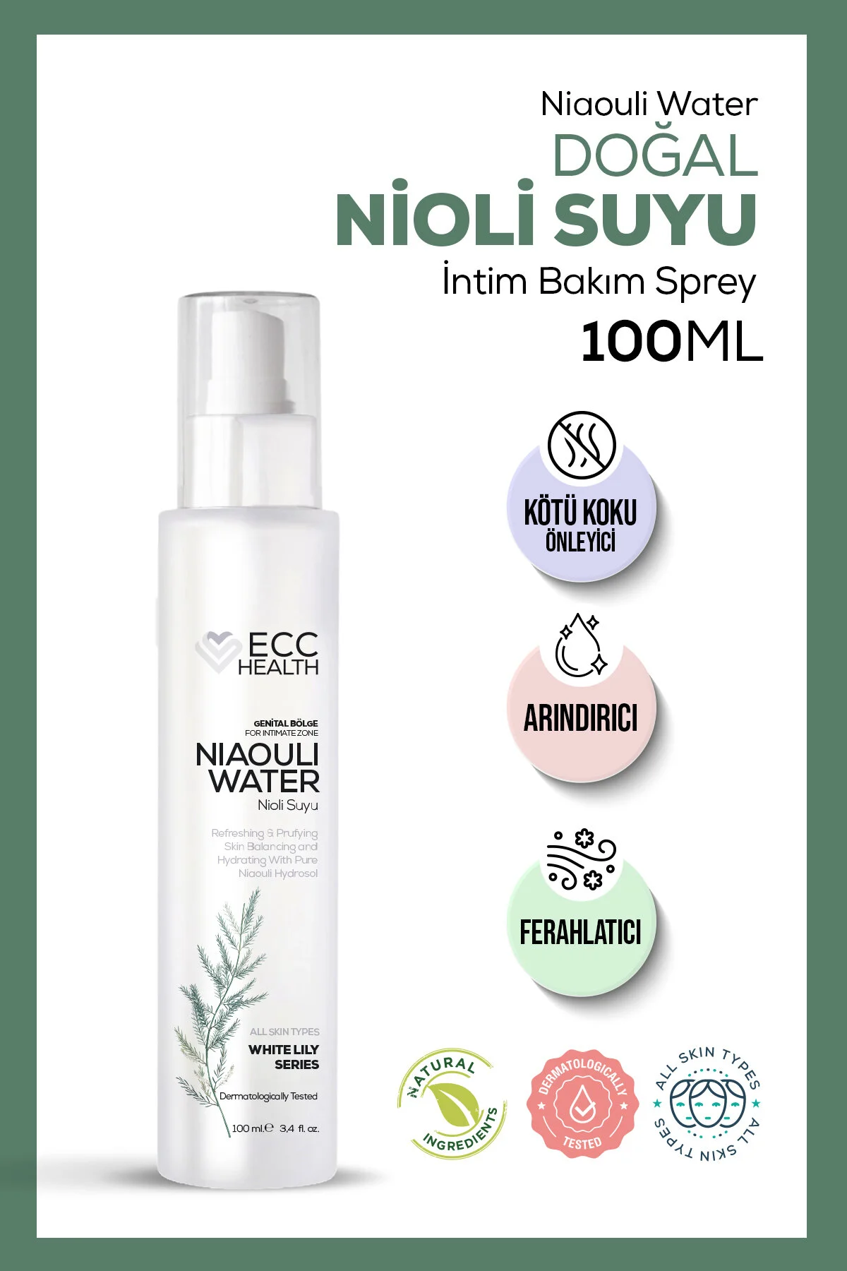 Genital Bölge Koku Giderici, İntim Bakım Spreyi %100 Saf Nioli Suyu 100 Ml