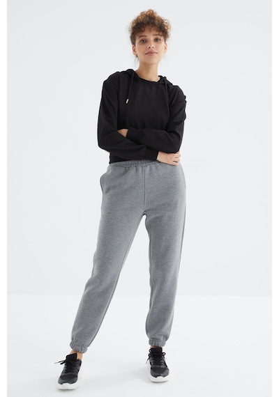 Tommy Life Gri Melanj Yüksek Bel Şardonlu 3 İplik Pamuklu Basic Kadın Eşofman Alt - 94624 GRİ MELANJ