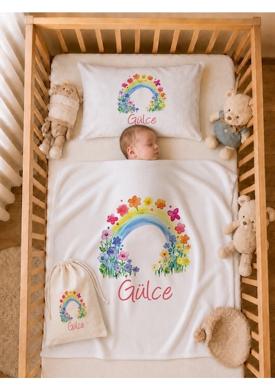 Pia Baby Kız Bebek %100 Pamuk Hediye Seti 6 Lı İsimli Keseli Tulum Şapka Eldiven Battaniye Ve Yastık Kılıfı 1060tybk0x Krem