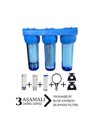 10'' Sliphos Filtreli 3'lü Daire Ve Bina Girişi Filtre Kabı