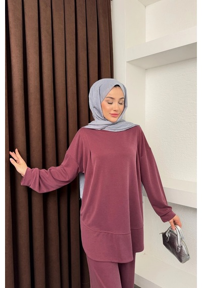 Mihran Butik Kalina Model İthal Pike Kumaş Cep Detaylı Kadın Takım Bordo