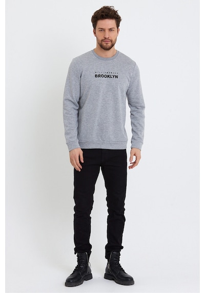 Süperlife Erkek Bisiklet Yaka Regular Fit Brooklyn Baskılı İnce Sweatshirt Spr23sw330 Gri Melanj