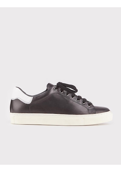 Hakiki Deri Siyah Sneaker Bağcıklı Kadın Spor Ayakkabı-siyah Siyah
