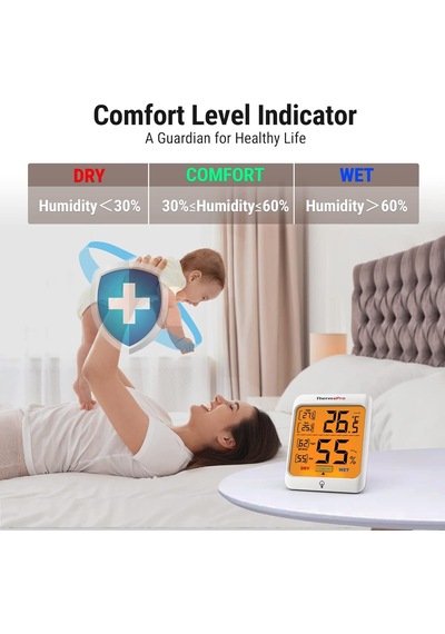 Thermopro Tp53 Dijital Termometre Higrometre İç Mekan Sıcaklık Ve Nem Ölçer Dokunmatik Aydınlatmalı Oda Ortamı