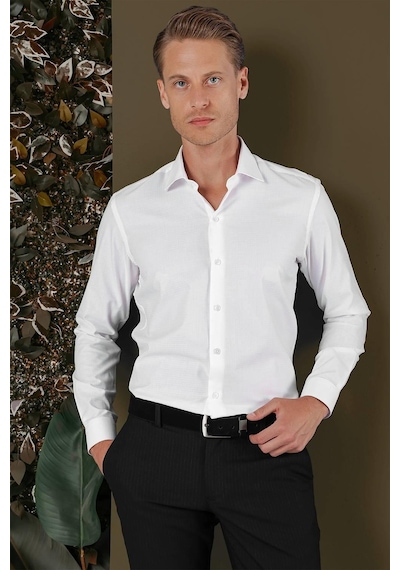 Efor Gk 701 Slim Fit Beyaz Klasik Gömlek Beyaz
