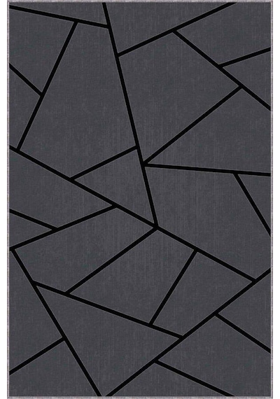 Gri Geometrik Kaymaz Tabanlı Makinede Yıkanabilir Halı Rv163n11