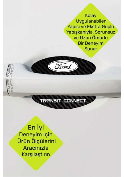 Ford Transit Connect Karbon Desenli Kapı İç Kısmı Çizik Koruma Folyo Seti - 4 Parça Transit Connect Yazılı 4 Adet