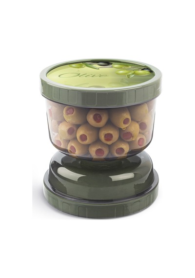 Kum Saati Zeytin & Turşu Saklama Kabı Süzgeçli Şeffaf - Çevir Sakla & Çevir Ye Pastel Yeşil