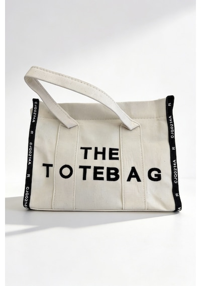 Ents Krem Kanvas Kadın Tote Bag Büyük Boy Günlük Omuz Ve Plaj Çantası beyaz
