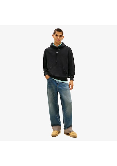 Tommy Hilfiger Relaxed Overdyed Flag Hood Erkek Siyah Sweatshirt Dm0dm22383 Siyah