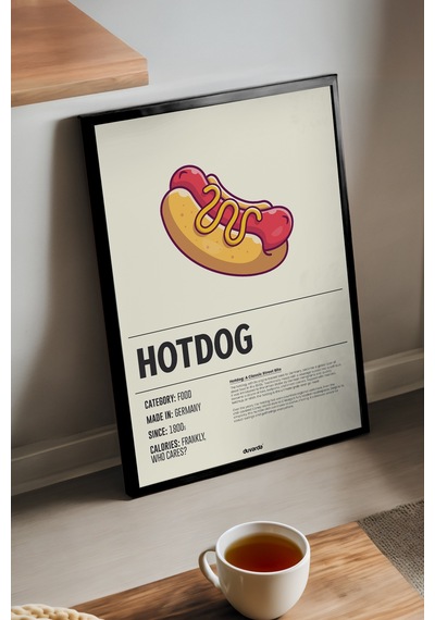 Hotdog Ahşap Çerçeveli Poster, Dekoratif Mutfak Duvar Tablosu