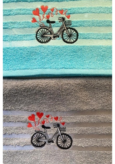 Happy Bicycle 4lü Nakışlı Çeyizlik Havlu Takımı Çok Renkli