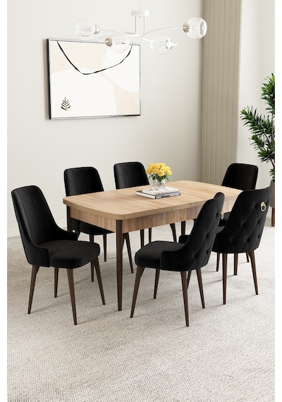 Clara Meşe Desen 80x132 Açılabilir Mdf Masa Yemek Odası Takımı,mutfak Takımı 6 Adet Sandalye Siyah Clara Meşe Desen 80x132 Açılabilir Mdf Masa Yemek Odası Takımı,mutfak Takımı 6 Adet Sandalye Siyah