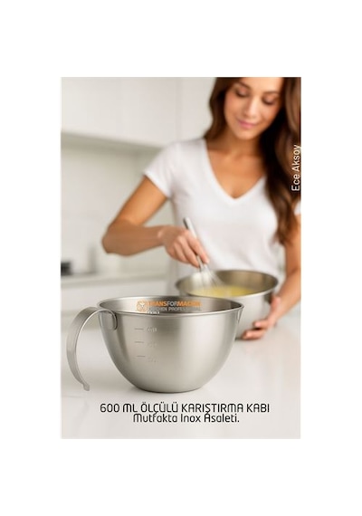 Zenvac Inox Çelik Profesyonel Ölçülü Arıştırma Kabı -600 Ml Sos & Hazırlık Şefi Serisi Zenvac29 Renkli