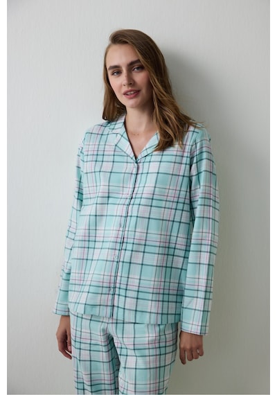 Penti Mint Ellie Ekoseli Gömlek Yaka Pamuklu Uzun Kollu Pijama Takımı