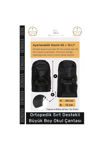 Denguva Ortopedik Su Geçirmez Konfor Modeli Fermuarlı Büyük Boy Çok Gözlü Bölmeli Kamp Outdoor Sırt Çantası Çok Renkli