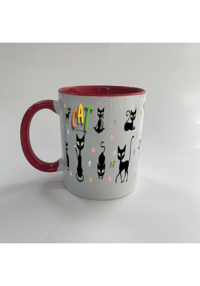 Cat Love Baskılı Kırmızı Mega Kupa