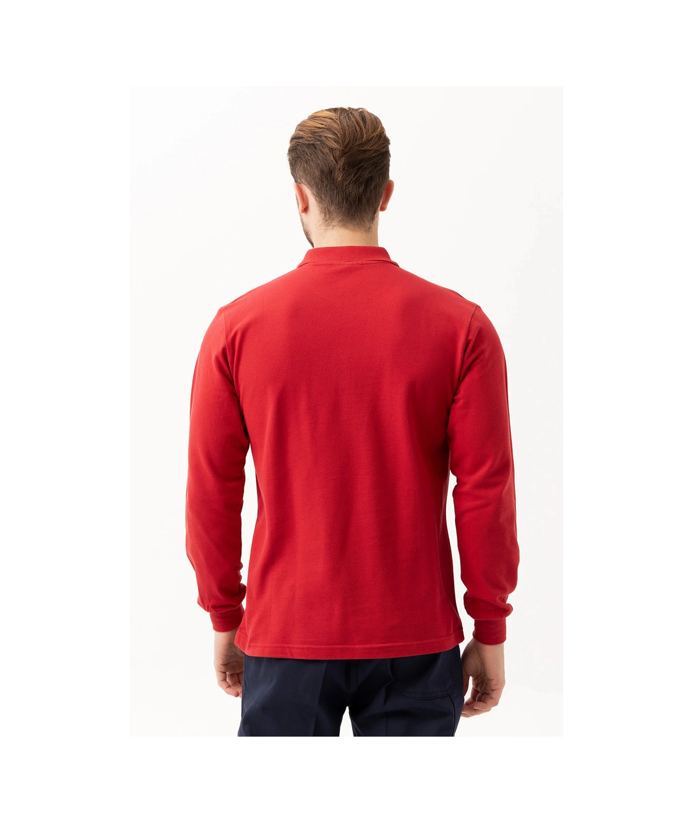 Padus %100 Pamuk Polo Yaka Uzun Kollu T-shirt Kırmızı