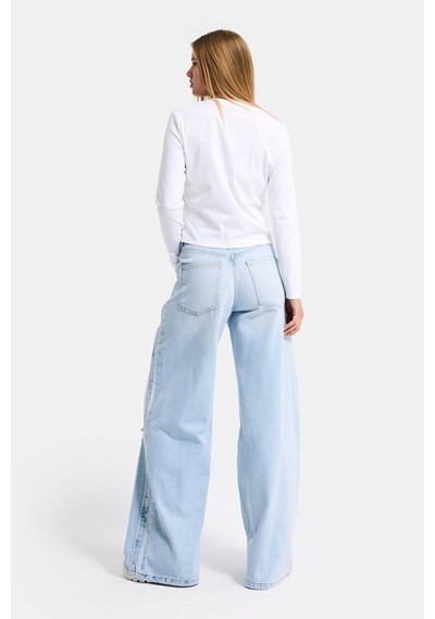 it's basic Kadın Ice 12s6-3 Palazzo Fit Yırtık Detaylı Tasarım Denim Jean Buz Mavi