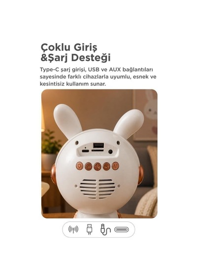 Özel Üretim Kıdmıc-05 Beyaz Tavşan Figürlü Speaker Taşınabilir Şarkı Mini