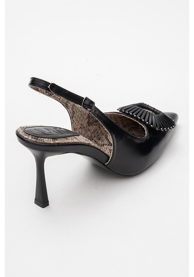 Luvishoes Luvi Shoes Spera Siyah Desenli Tokalı Kadın İnce Topuklu Ayakkabı Siyah