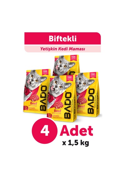 Bado Yetişkin Kedi Maması Etli Biftekli 1,5 Kg 4'lü