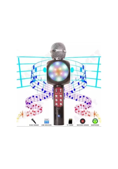 Led Işıklı Şarjlı Kablosuz Karaoke Mikrofon Bluetooth Hoparlör Ses Değiştirme Sd Kart Usb Girişli
