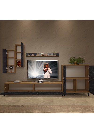Decoraktiv Eko 6 Mdf Std Gold Tv Ünitesi Tv Sehpası Pera - Siyah Mermer