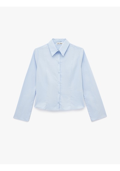 Koton Pamuklu Uzun Kollu Slim Fit Düğmeli Klasik Yaka Gömlek Mavi 6wal60067ıw Mavi