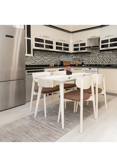 Opus Beyaz Ahşap 6'lı Mutfak Salon Yemek Odası Sandalyesi