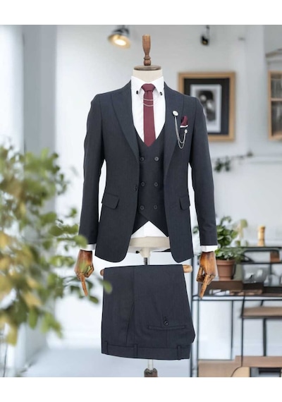 Beystil Sivri Yaka Lacivert Takım Elbise Bezayak- Slim Fit Mavi