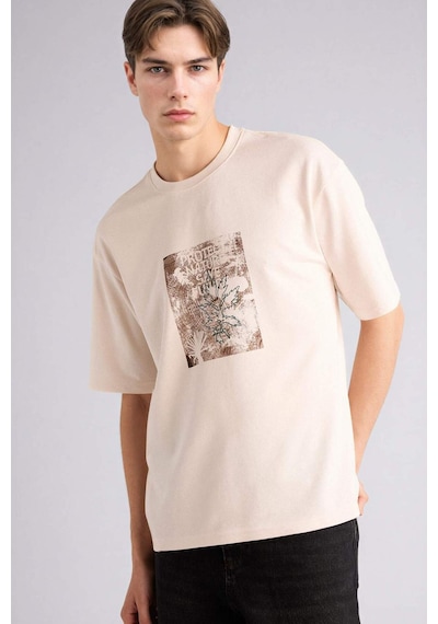Defacto Nefes Alabilen Loose Fit Baskılı Tişört G4275ax26smer218 Ekru-er218