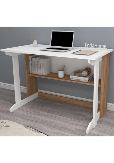 Reyo Home Enda Pillar Kütüphaneli Çalışma Masası 100x56cm Çam-bey Atlantik Çam - Beyaz