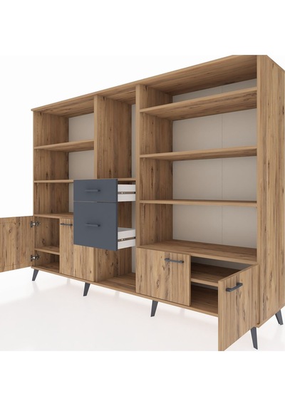 Hyperion Dolap 10 Raflı 2 Çekmeceli 4 Kapaklı 220x44x163 Çam-çam/ Çam-çam/antrasit Hyperion Dolap 10 Raflı 2 Çekmeceli 4 Kapaklı 220x44x163 Çam-çam/ Çam-çam/antrasit