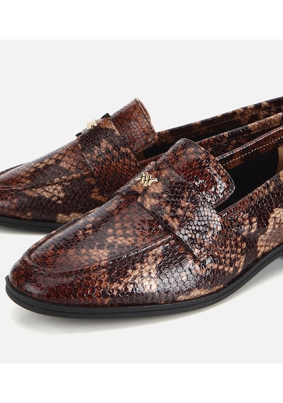 Hotiç Kadın Deri Kahverengi Yılan Desenli Klasik Loafer